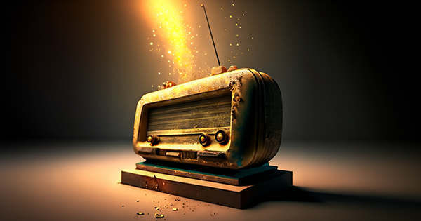 old radio with golden light emanating